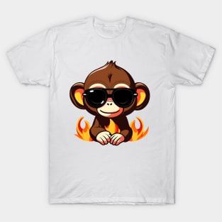 monkey with sunglasses on fire T-Shirt